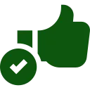 Green thumbs-up with a white checkmark inside a green circle, indicating approval or a positive response.